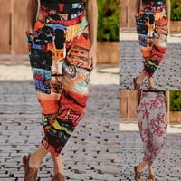 Duge hlače za žene Ženska Moda umjetnički tiskani remen Harem hlače široke hlače Ležerne hlače s džepovima crvene