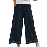 Ženske pamučne platnene hlače široke noge Elastične struke zatezane hlače COSPLATNE Udobne ležaljke s džepovima
