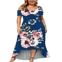 LUMENO PLUS Ljetna ležerna cvjetna maxi haljina za žene bez naramenica hladna ramena kratka rukava maxi haljine