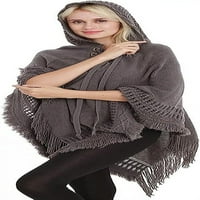 Ženski zimski pelerina s kapuljačom, pleteni pončo pelerina, šalovi, džemper s resama