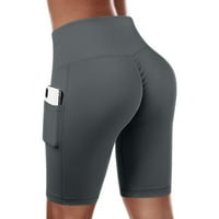 Ženske kratke hlače s džepovima za vježbanje, Visoki struk, joga, trčanje, kontrola trbuha, kratke hlače