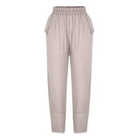 Jsaierl Womens plus pamučne hlače od pamučnih lanenih hlača Summer Elastic struc hlača casual protočna struja