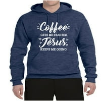 Kava u bandu pomaže mi da započnem, Isus me drži u pokretu, inspirativna majica s grafičkim tiskom u bandu, Vintage