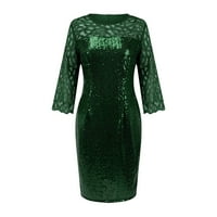 Maksi haljina za žene, modna ženska ležerna haljina s dugim rukavima s okruglim vratom, tiskana, do koljena, zelena