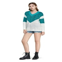 Ženski Leopard puloveri s izrezom u obliku slova H, džemperi, zimski pleteni vrhovi dugih rukava, plavi, he, he,