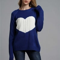 Zimski džemperi za žene s dugim rukavima s okruglim vratom široki vrhovi Bluza pleteni džemper u tamnoplavoj boji