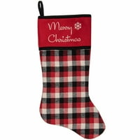 Božićna čarapa u crvenom, crno-bijelom Čeku s manžetnom od flisa