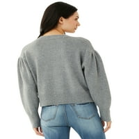 Ženski džemper s okruglim vratom s perlicama s napuhanim rukavima