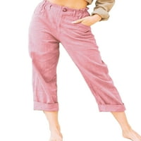 Ženske hlače s gumbima, elastične elastične hlače u struku, sportske ravne udobne zelene 4 inča