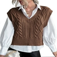 Ženski proljetni i jesenski modni čvrsti pleteni jednobojni džemper bez rukava