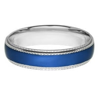 Obalni nakit dvobojni prsten od nehrđajućeg čelika s plavim premazom s rebrastim rubom