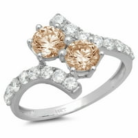 1. dijamant okruglog reza imitacija šampanjca od bijelog zlata od 14 karata s umetcima prsten od 9 karata