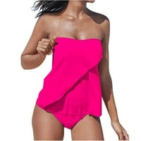 Postavite ženske seksi van ramena Čvrsti tankini vrhovi + visoki struk plaže kratke hlače s 2-dijelom vruće ružičaste