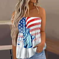 Ženska majica s Bandeau američkom zastavom za Dan neovisnosti, široka košulja bez rukava za odmor, nabrana rastezljiva