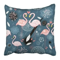 Crni ljetni uzorak ljubavi Flamingo Plave ptice prekrasan svijetli crtani Uzorak Cvijeće smiješna jastučnica