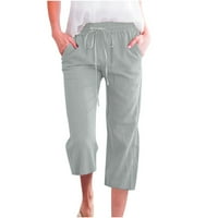 Ljetne ženske Capri-a, ošišane na kravatu, široke Ležerne lanene hlače, široke hlače visokog struka s džepovima