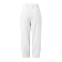 Ženske Capri hlače Plus size Ležerne ljetne lanene hlače s elastičnim vezicama visokog struka jednobojne ravne