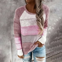 Hanas vrhovi modne žene casual patchwork dugi rukavi džemper bluza vrhovi vruće ružičaste xxl