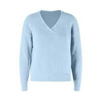 Jesensko-zimski popularni pleteni pulover s izrezom u obliku slova u, Džemperi za žene, pulover, džemper u plavoj