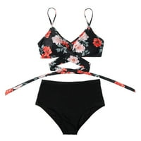 Kupaći kostim za žene, Bikini, ženski križni kupaći kostim visokog struka, tange s cvjetnim printom, kupaći kostim