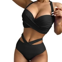 Ženski kupaći kostim, obloženi gornji dio kravata, bočno dno za ljetne plaže Osnove nose xl crno