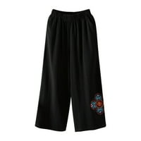 Lanene hlače ženske ljetne kapri hlače visokog struka jednobojne Ležerne hlače s džepovima crna Veličina