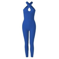 Joga hlače u donjem dijelu leđa, ženske široke joga hlače s elastičnim pojasom i džepovima visokog struka, plave