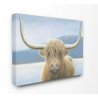 Stupell Industries Pejzažni planina Velika krava životinja plavo pastelno slikarstvo platno zidna umjetnost Jamesa