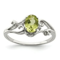 Čvrsti srebrni dijamant i peridot zeleni zeleni kolovozni dragulj ovalni angažman veličina
