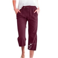 Kiplyki veleprodajne žene Capris tiskati elastične hlače ravne široke noge s džepom