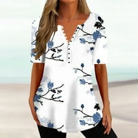 Cameland Womens Summer Tops Boho Beach V-izrez print casual labava predimenzionirana majica moda kratka rukava