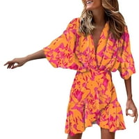 Ženske haljine mini a-line ležerna ljetna haljina s izrezom u obliku slova u i narančastim printom u boji