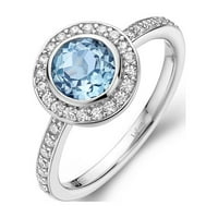Ženski prsten od srebra u srebrnom plavom topazu s imitacijom kubičnog cirkonija presvučenog platinom