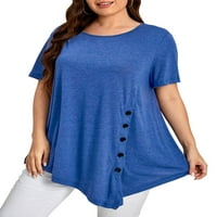 Chama plus size vrhovi s kratkim rukavima za žene za žene protočne labave majice bluza s nepravilnim rubom