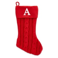 Pletena čarapa s monogramom a u blagdansko vrijeme, crvena