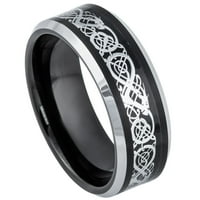 Crni IP i nehrđajući čelični izrezani dizajn Inlay & Beveled Edge Wedding Band Ring za muškarce ili dame