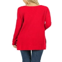 Ženski pleteni džemper s dugim rukavima s okruglim vratom, topli casual pulover od tunike s prorezom sa strane,
