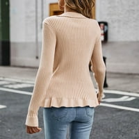 Džemperi za žene trendovske dame jeseni i zima V-izrez Čvrsta boja gornji džemper dugih rukava s džemperom za
