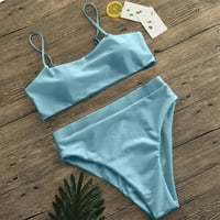 Ženski kupaći kostimi seksi bikini tube špageti kaiš solidni dva kupaćeg kostima za žene plava xl