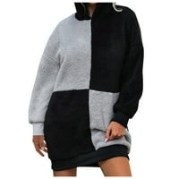 Ženski pulover s kapuljačom s dugim rukavima, Labav, crno-sivi, u tonu, reverzibilni baršunasti džemper, ležerna