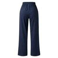 Ženske ležerne čvrste boje labavi džepovi elastični pojas hlače duge hlače hlače za žene mornarice l