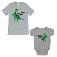 Zapanjujuća odgovarajuća odjeća za tatu dinosaura i bebu u sivoj boji