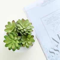 Umjetno zelene sočne biljke u okruglim ostakljenim bijelim keramičkim posudama, set od 2