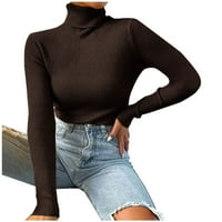Ženski jednostavni svestrani pulover s dugim rukavima, džemperi s visokim vratom, uklopljeni krojevi, jednobojni