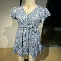 Rasprodaja ljetnih haljina za žene s modnim printom u obliku slova U, Mini haljina S kratkim rukavima u plavoj