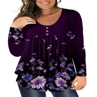 Chama plus size košulje dugih rukava za žene naklonjene protočne tunične bluze cvjetni tiskani vrhovi