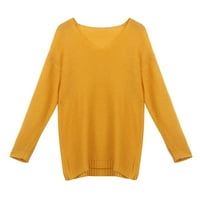 Sokhug Dugi rukavi Žene modni V-izrez labavi pulover od pulovera čvrste boje za jesen i zimu