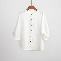 Žene labave čvrste pamučne lanene majice kratke majice labave ljetne vrhove bijele l