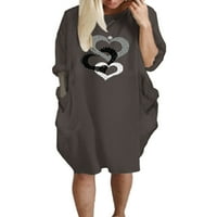Pfysire žensko srce s tiskanom košuljom pulover dužine koljena haljine kava xl