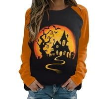 Tking Fashion Women's Halloween Print Twishirts Dugi rukavi ležerni labavi preveliki pulover majica vrhovi - S